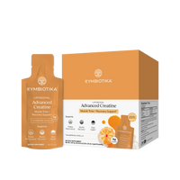 Cymbiotika Advanced Creatine, Tangerine Vanilla – porsjonspose og boks med 24 poser