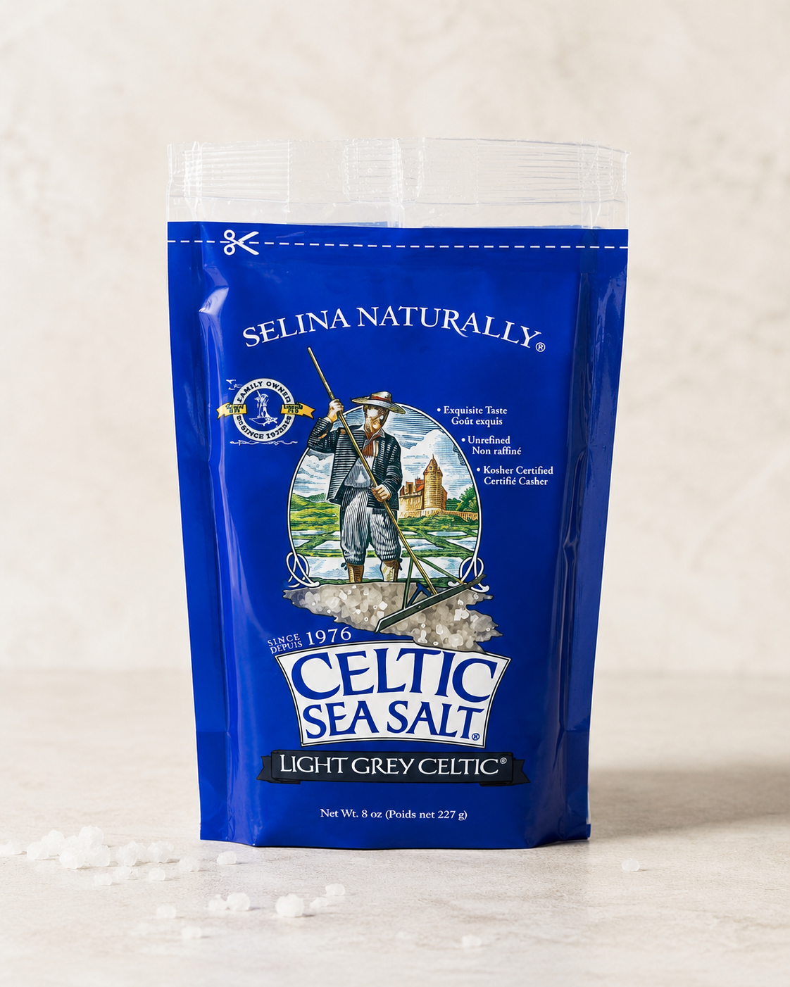 Keltisk havsalt, grovmalt og uraffinert, i pose fra OPTIFY