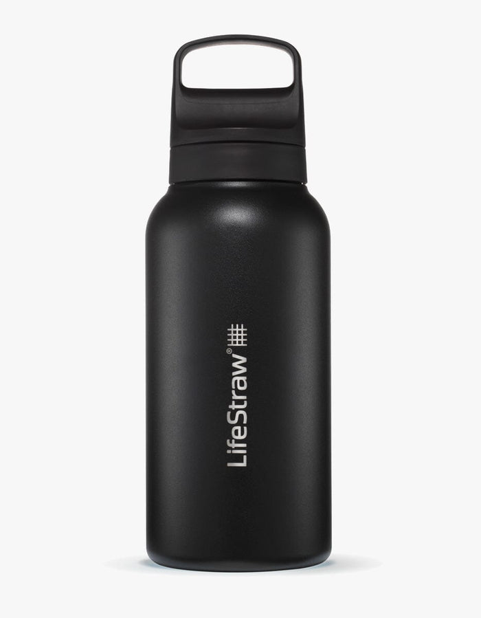LifeStraw Go filterflaske i svart rustfritt stål, 1 liter, fra OPTIFY
